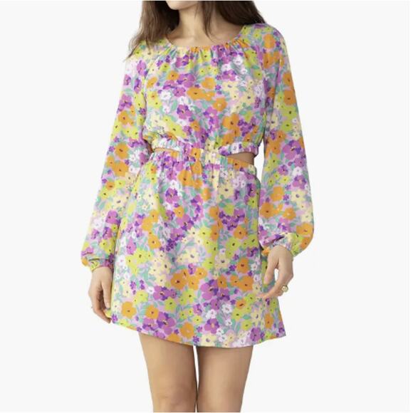 Sanctuary Floral Cutout Long Sleeve Mini Dress Size Small - Picture 1 of 8